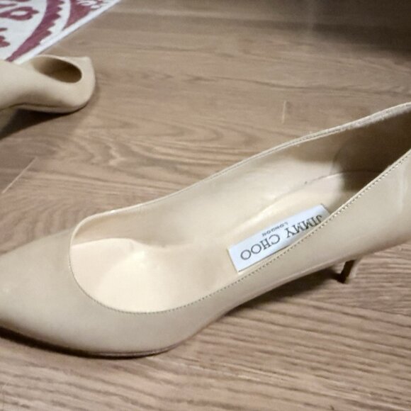 Jimmy Choo Nude Patent Leather Pointed Toe Pumps - Picture 11 of 16